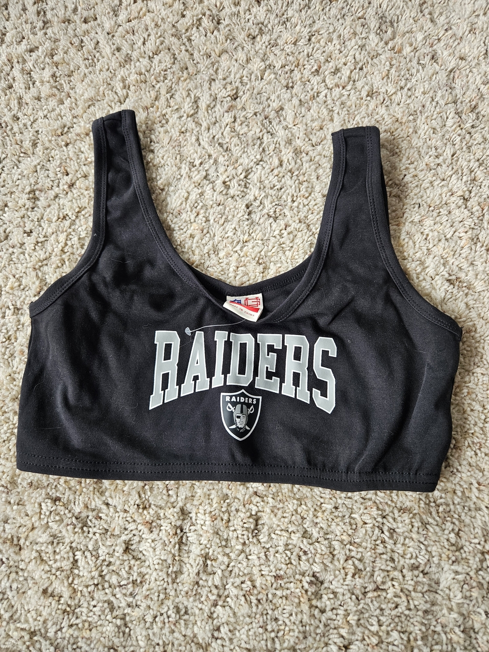 NFL Raiders Black Crop Top with White Logo